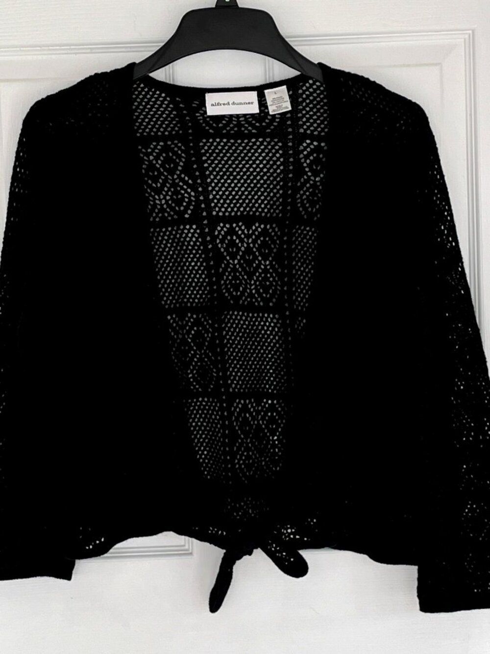 Women's Open Knit Open Cardigan Fairy Grunge Whimsigoth Tie Front Black Large